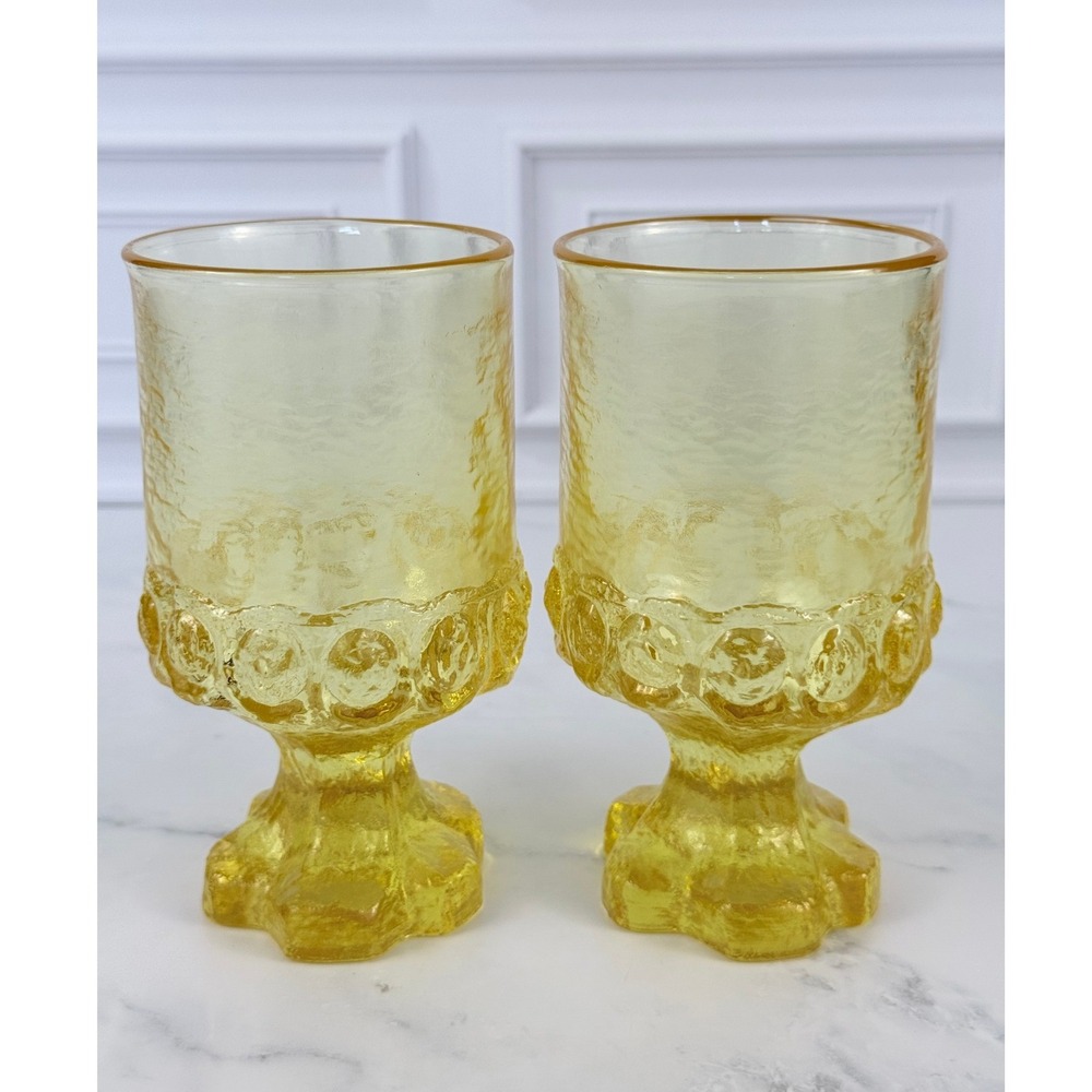 VTG PAIR (2) Franciscan Madeira Cornsilk (Yellow) 5 1/2" Water Glasses